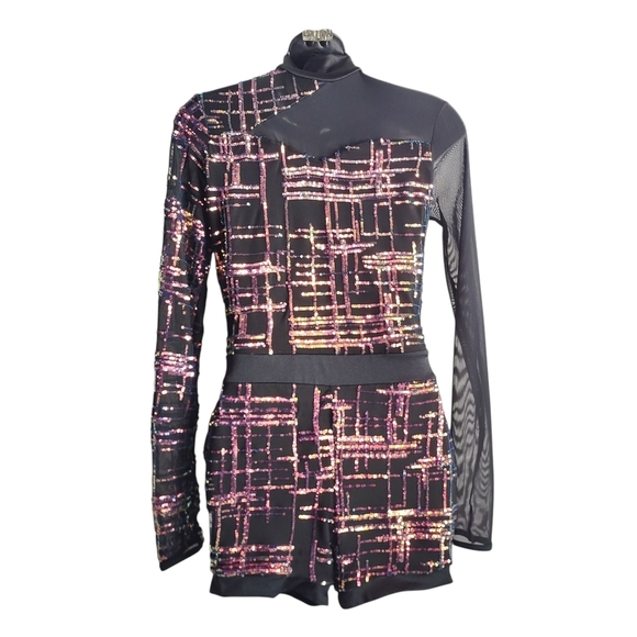 Weissman Dance Romper Sequin Black Mesh Long Sleeve Costume Adult Jazz Lyrical M - Picture 5 of 11